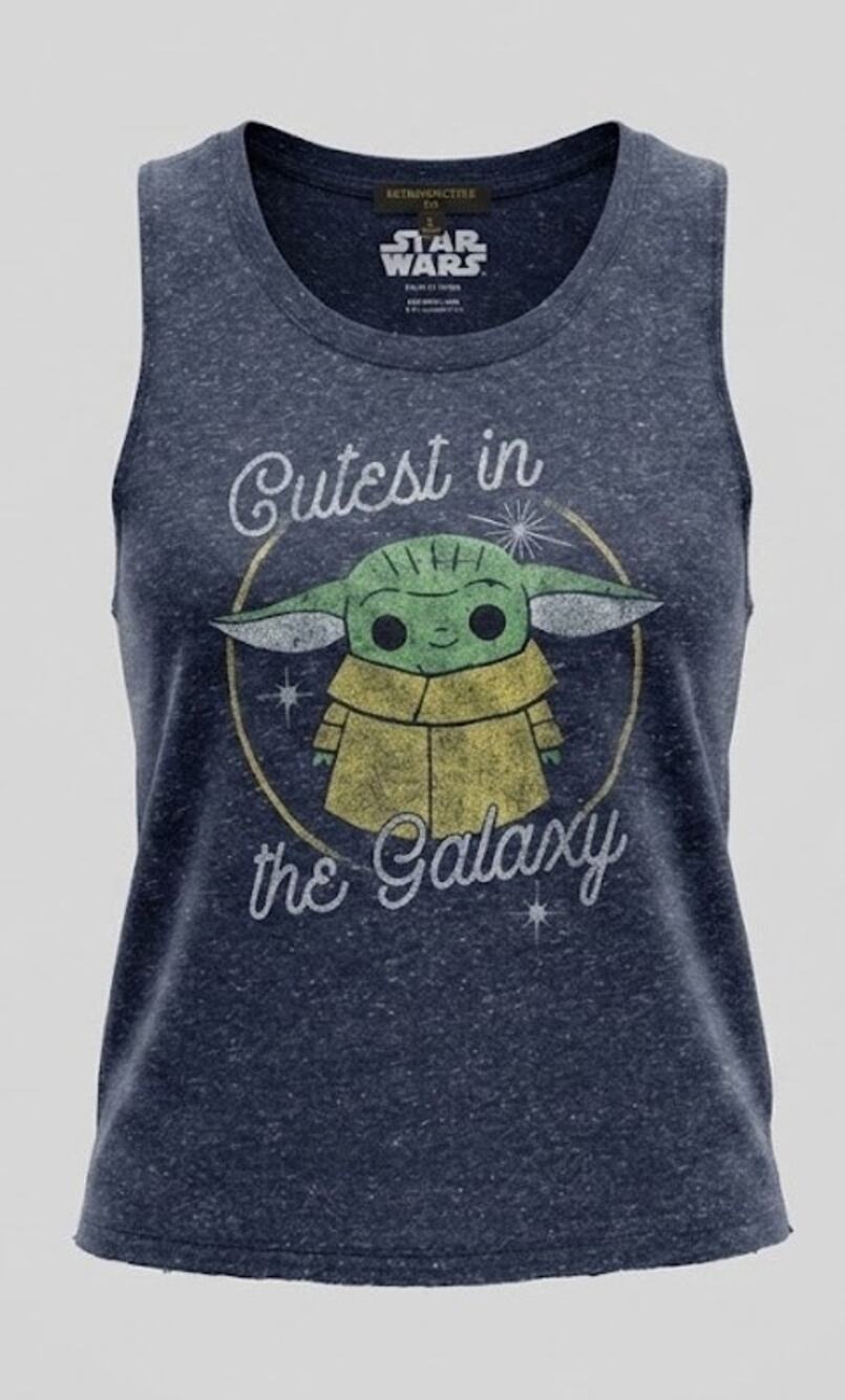 Star Wars Grogu Retrospective Co Linen Blend Graphic Tank Top Heather Navy L